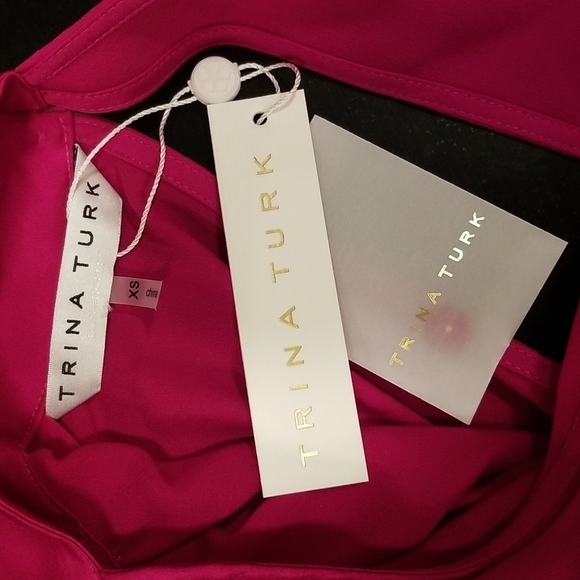 💕TRINA TURK💕 Negroni Top Magenta XS NWT Blouse Satin Georgette One-Shoulder - Picture 10 of 12